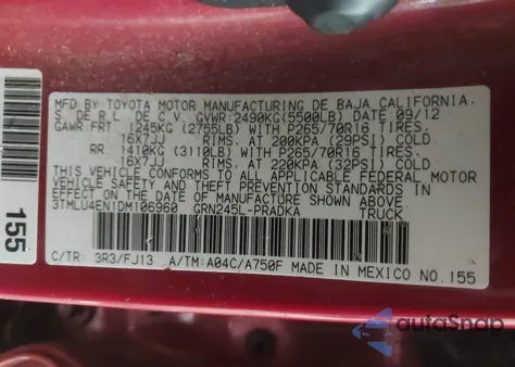 2013 Toyota Tacoma Base V6 z USA, uszkodzony, nr VIN 3TMLU4EN1DM106960